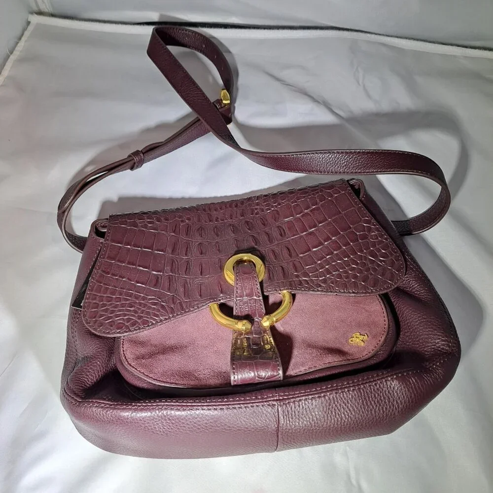 New Oryany Roc Suede Leather Shoulder Bag Purse Crossbody Burgundy Luxury Read - Picture 1 of 11